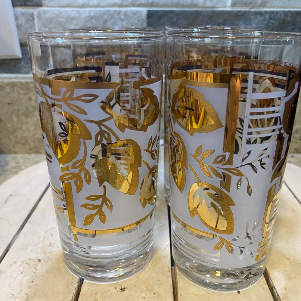 Gold Leaf Patterned Glass Tumblers set‎ of 6
